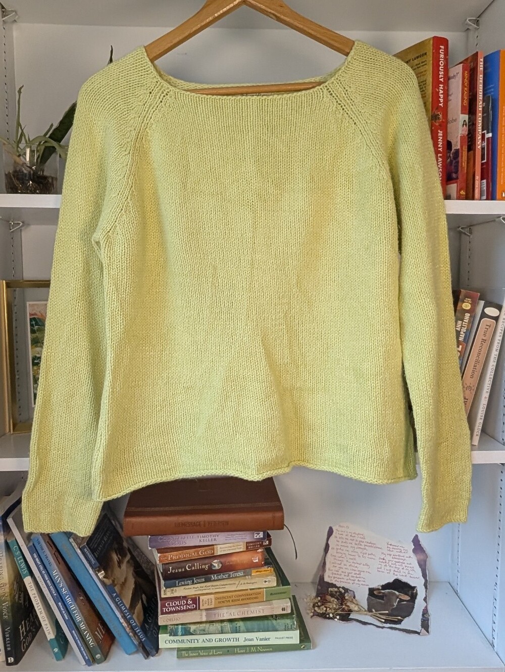 St. John's Bay Knit Sweater Chartreuse Green Knit Square Neck Size XL 90's Fairy